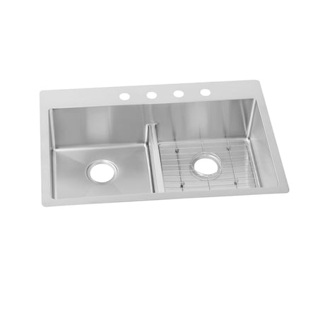 Crosstown Stainless Steel 33 X 22 X 9 Equal Double Bowl Dual Mount Sink Kit With Aqua Divide